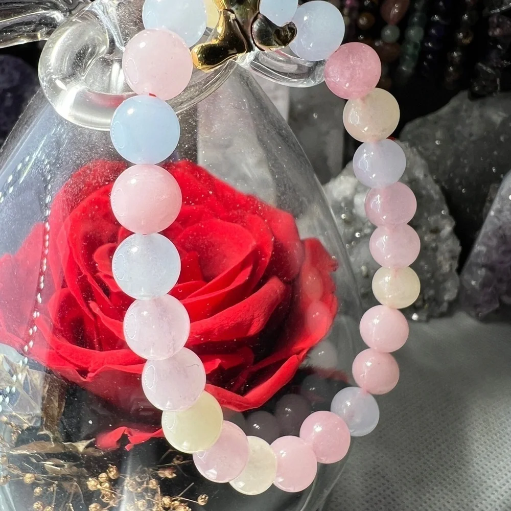 8MM Morganite Multicolor Beaded Bracelet 6.5